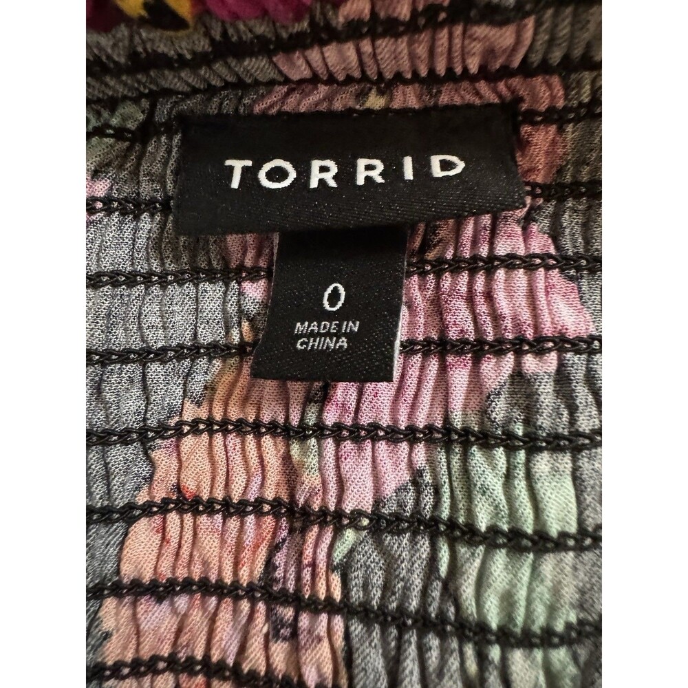Torrid Jumpsuit Black Floral Wide Leg  Sleeveless Rayon Ruffle Size L Day Dead - Picture 6 of 7
